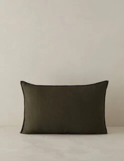 Carys Contrast Linen Pillow 25 Carys Contrast Linen Pillow -Chic Furniture Sale CarysContrastLinenPillow Olive Black Lumbar A0656770 4574 Product