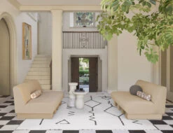 Moroccan Flatweave Rug, Black And Natural By Sarah Sherman Samuel -Chic Furniture Sale LineDrawingFlatweaveLivingRoom 13104 V3