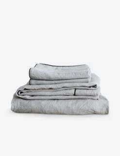 European Flax Piped Linen Sheet Set By Cultiver -Chic Furniture Sale Smoke Grey Flat Sheet Set SITECROP