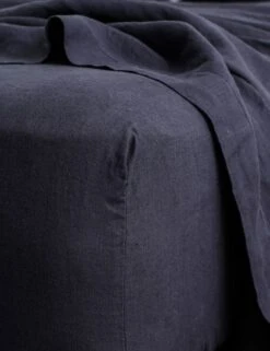 European Flax Linen Fitted Sheet By Cultiver -Chic Furniture Sale cultiver linen bedding navy fitted sheet 1
