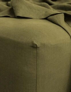 European Flax Linen Fitted Sheet By Cultiver -Chic Furniture Sale cultiver linen bedding olive fitted sheet 1 V2