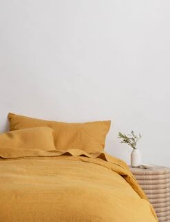 European Flax Linen Sheet Set By Cultiver -Chic Furniture Sale mustard lifestyle